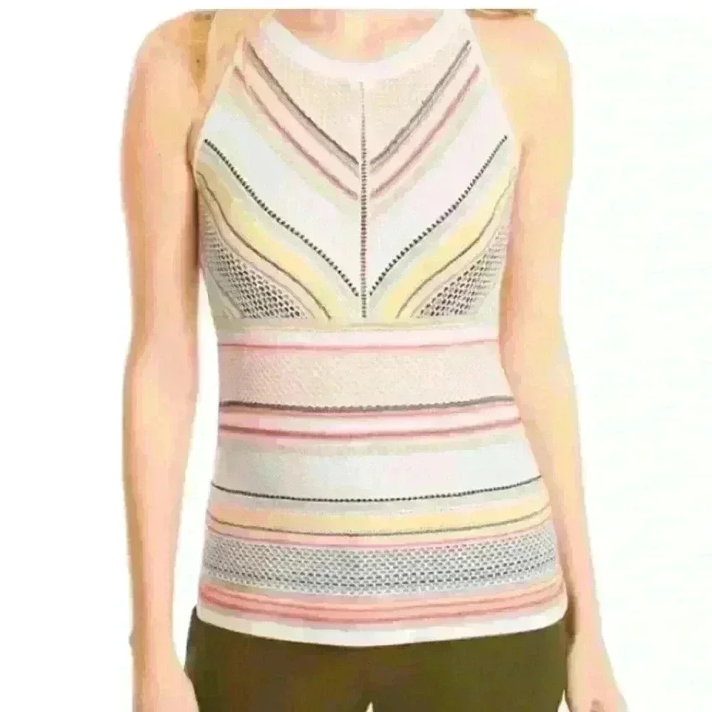 White House Black Market Knit Tank Top with Gold Metallic Threads. Size Small